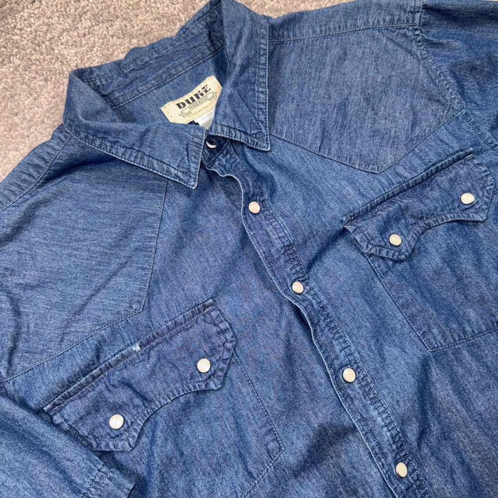 Duke Haband Western Shirt Mens Short Sleeve Pearl Snap Blue XL GOOD